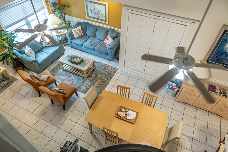 Open floor plan living area inside the condo